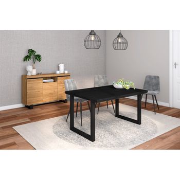 Conjunto Muebles Salon | Mesa 140 Negro Patas U 6 Comensales | Aparador / Buffet 140 Tall | Roble Y Negro | Estilo Industrial