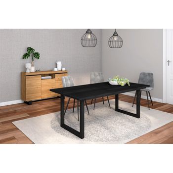 Conjunto Muebles Salon | Mesa 200 Negro Patas U 10 Comensales | Aparador / Buffet 140 Tall | Roble Y Negro | Estilo Industrial