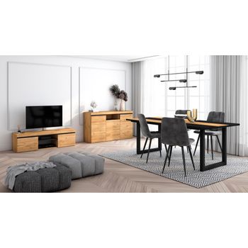 Skraut Home - Conjunto Muebles Salon, Mesa 140 Bicolor Patas X 6  comensales, Mueble TV 160, Aparador/Buffet 140, Roble y Negro