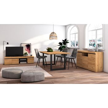 Mueble Tv, Televisión, Muebles De Salón, Almacenaje, 200x57x35cm, Para  Tv Hasta 80, Chimenea Eléctrica, Diseño Industrial, Estilo Moderno, Negro con Ofertas en Carrefour