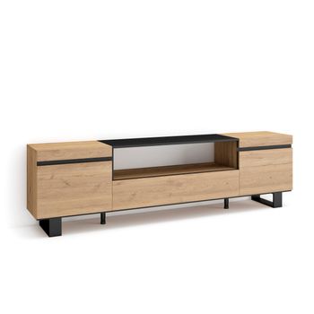 Mueble Tv | Televisión | Muebles De Salón, Almacenaje | 200x57x35cm | Para Tv Hasta 80" | Diseño Industrial | Estilo Moderno | Roble Y Negro