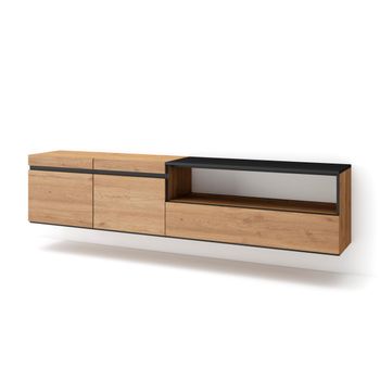 Mueble Tv, Televisión, Muebles De Salón, Almacenaje, 200x45x35cm, Para Tv Hasta 80", Colgado, Suspendido, Estilo Moderno, Roble Y Negro