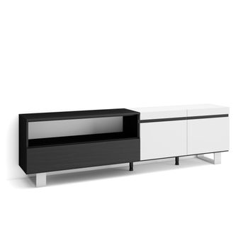 Mueble Tv, Televisión, Muebles De Salón, Almacenaje, 200x57x35cm, Para Tv Hasta 80", Diseño Industrial, Estilo Moderno, Blanco Y Negro