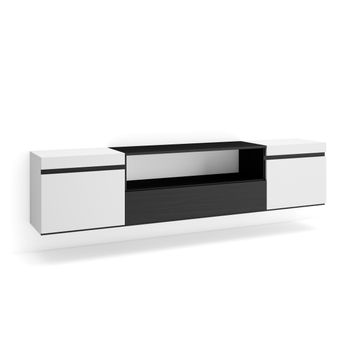 Mueble Tv | Televisión | Muebles De Salón, Almacenaje | 200x45x35cm | Para Tv Hasta 80" | Colgado, Suspendido | Estilo Moderno | Blanco Y Negro