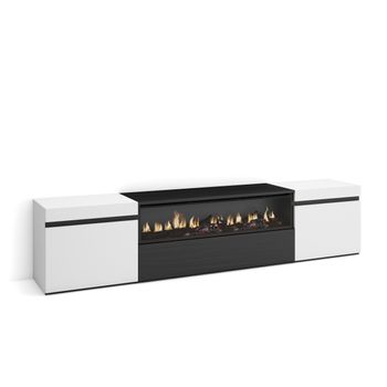 Mueble Tv | Televisión | Muebles De Salón, Almacenaje | 200x45x35cm | Para Tv Hasta 80" | Chimenea Eléctrica | Estilo Moderno | Blanco Y Negro