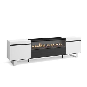 Mueble Tv | Televisión | Muebles De Salón, Almacenaje | 200x57x35cm | Para Tv Hasta 80" | Chimenea Eléctrica | Diseño Industrial | Estilo Moderno | Blanco Y Negro