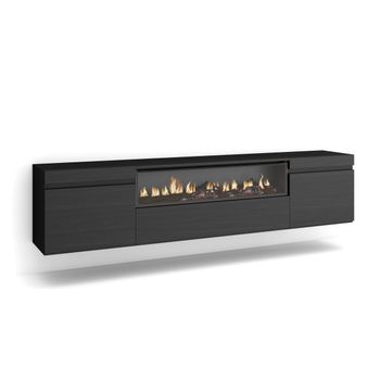 Mueble Tv | Televisión | Muebles De Salón, Almacenaje | 200x45x35cm | Para Tv Hasta 80" | Chimenea Eléctrica | Colgado, Suspendido | Estilo Moderno | Negro