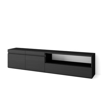 Mueble Tv, Televisión, Muebles De Salón, Almacenaje, 200x45x35cm, Para Tv Hasta 80", Con Almacenamiento, Estilo Moderno, Negro