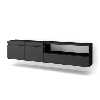 Mueble Tv, Televisión, Muebles De Salón, Almacenaje, 200x45x35cm, Para Tv Hasta 80", Colgado, Suspendido, Estilo Moderno, Negro