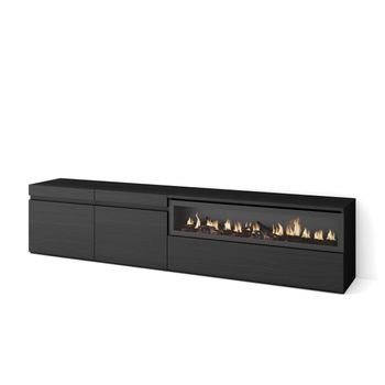 Mueble Tv | Televisión | Muebles De Salón, Almacenaje | 200x45x35cm | Para Tv Hasta 80" | Chimenea Eléctrica | Estilo Moderno | Negro