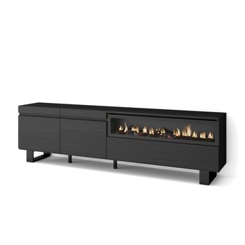 Mueble Tv, Televisión, Muebles De Salón, Almacenaje, 200x57x35cm, Para Tv Hasta 80", Chimenea Eléctrica, Diseño Industrial, Estilo Moderno, Negro