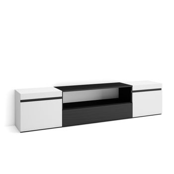 Mueble Tv | Televisión | Muebles De Salón, Almacenaje | 200x45x35cm | Para Tv Hasta 80" | Con Almacenamiento | Estilo Moderno | Blanco Y Negro