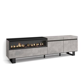 Mueble Tv | Televisión | Muebles De Salón, Almacenaje | 200x57x35cm | Para Tv Hasta 80" | Chimenea Eléctrica | Diseño Industrial | Estilo Moderno | Cemento