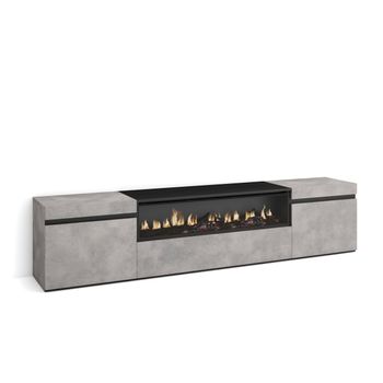 Mueble Tv | Televisión | Muebles De Salón, Almacenaje | 200x45x35cm | Para Tv Hasta 80" | Chimenea Eléctrica | Estilo Moderno | Cemento