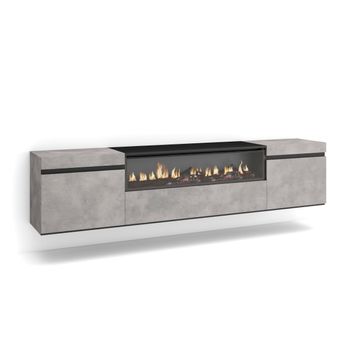 Mueble Tv | Televisión | Muebles De Salón, Almacenaje | 200x45x35cm | Para Tv Hasta 80" | Chimenea Eléctrica | Colgado, Suspendido | Estilo Moderno | Cemento