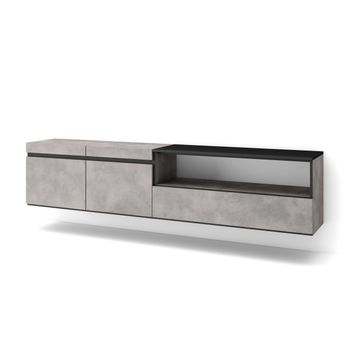 Mueble Tv | Televisión | Muebles De Salón, Almacenaje | 200x45x35cm | Para Tv Hasta 80" | Colgado, Suspendido | Estilo Moderno | Cemento