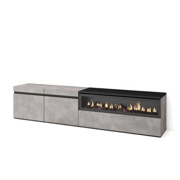 Mueble Tv, Televisión, Muebles De Salón, Almacenaje, 200x45x35cm, Para Tv Hasta 80", Chimenea Eléctrica, Estilo Moderno, Cemento