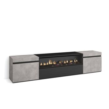 Mueble Tv | Televisión | Muebles De Salón, Almacenaje | 200x45x35cm | Para Tv Hasta 80" | Chimenea Eléctrica | Estilo Moderno | Cemento