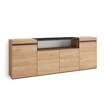 Aparador Moderno Blanco, 3 Puertas Batientes, Con Compartimentos Abiertos,  Salón Buffet Con 3 Puertas Batientes, Mueble Para Tv, 150 X 76 X 41 Cm,  Color Blanco Y Roble con Ofertas en Carrefour