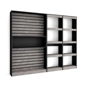 Librería Estantería | Estanteria Libros De Pared | 230x186x25cm | Salón - Comedor - Oficina | Con Almacenaje | Estilo Moderno | Cemento