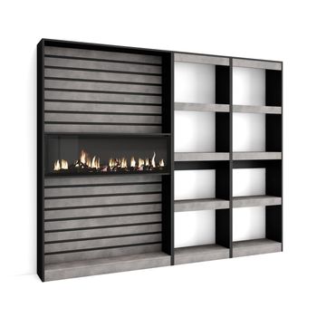 Librería Estantería | Estanteria Libros De Pared | 230x186x25cm | Salón - Comedor - Oficina | Chimenea Eléctrica | Estilo Moderno | Cemento