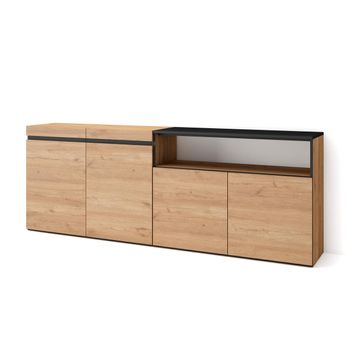 Aparador Moderno Con 3 Puertas, Mueble Tv Salón, Buffet Cocina, 144x42h87  Cm, Color Roble Efecto Nudos Y Blanco con Ofertas en Carrefour