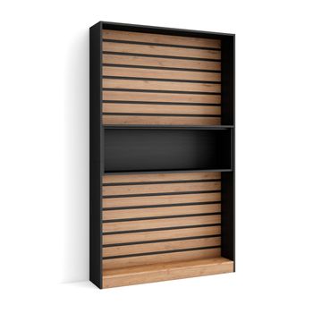 Librería Estantería, Estanteria Libros De Pared, 110x186x25cm, Salón - Comedor - Oficina, Con Almacenaje, Estilo Moderno, Roble Y Negro