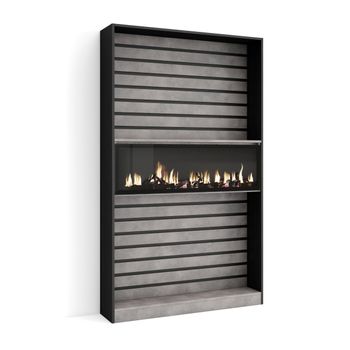 Librería Estantería | Estanteria Libros De Pared | 110x186x25cm | Salón - Comedor - Oficina | Chimenea Eléctrica | Estilo Moderno | Cemento