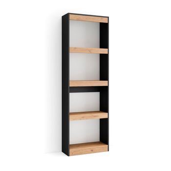 Librería Estantería, Estanteria Libros De Pared, 60x186x25cm, Salón - Comedor - Oficina, Con Almacenaje, Estilo Moderno, Roble Y Negro