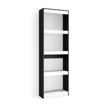 Librería Estantería, Estanteria Libros De Pared, 60x186x25cm, Salón - Comedor - Oficina, Con Almacenaje, Estilo Moderno, Blanco Y Negro