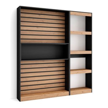 Librería Estantería | Estanteria Libros De Pared | 170x186x25cm | Salón - Comedor - Oficina | Con Almacenaje | Estilo Moderno | Roble Y Negro