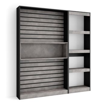 Librería Estantería, Estanteria Libros De Pared, 170x186x25cm, Salón - Comedor - Oficina, Con Almacenaje, Estilo Moderno, Cemento