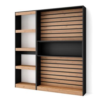 Librería Estantería | Estanteria Libros De Pared | 170x186x25cm | Salón - Comedor - Oficina | Con Almacenaje | Estilo Moderno | Roble Y Negro