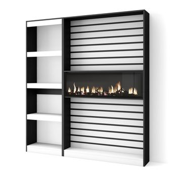 Librería Estantería, Estanteria Libros De Pared, 170x186x25cm, Salón - Comedor - Oficina, Chimenea Eléctrica, Estilo Moderno, Blanco Y Negro