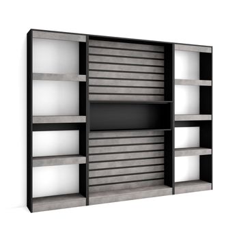 Librería estantería, 170x186x25cm, Salón - Comedor - Oficina, Chimenea  eléctrica, Roble y negro