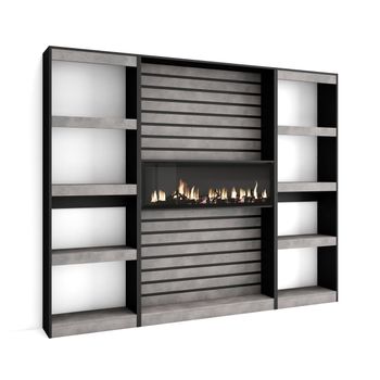 Librería Estantería | Estanteria Libros De Pared | 230x186x25cm | Salón - Comedor - Oficina | Chimenea Eléctrica | Estilo Moderno | Cemento