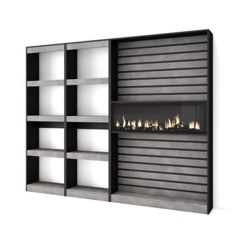 Librería Estantería | Estanteria Libros De Pared | 230x186x25cm | Salón - Comedor - Oficina | Chimenea Eléctrica | Estilo Moderno | Cemento