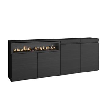 Aparadores Para Salón | Gran Capacidad De Almacenaje | 200x75x35cm | 4 Puertas | Chimenea Eléctrica | Estilo Moderno | Negro