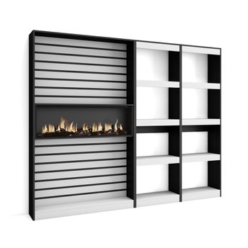 Librería Estantería | Estanteria Libros De Pared | 230x186x25cm | Salón - Comedor - Oficina | Chimenea Eléctrica | Estilo Moderno | Blanco Y Negro