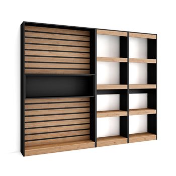 Librería Estantería | Estanteria Libros De Pared | 230x186x25cm | Salón - Comedor - Oficina | Con Almacenaje | Estilo Moderno | Roble Y Negro