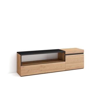 Mueble Tv | Televisión | Muebles De Salón, Almacenaje | 150x45x35cm | Para Tv Hasta 65" | Con Almacenamiento | Estilo Moderno | Roble Y Negro