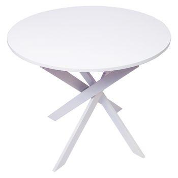 Mesa De Comedor Fija Redonda | Modelo Zen | 90 X 90 X 77 Cm De Altura | Capacidad Hasta 4 Personas | Materiales Resistentes | Color Blanco Mate Con Patas Metálicas Blanco Lacado Mate