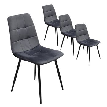 Pack De 4 Sillas De Comedor | Silla Tapizada De Terciopelo | Estructura Metálica | Respaldo Y Base Acolchadas Muy Cómodas | Salón, Mesa Comedor, Cocina, Escritorio, Tocador | Gris.