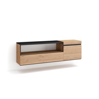 Mueble Tv | Televisión | Muebles De Salón, Almacenaje | 150x45x35cm | Para Tv Hasta 65" | Colgado, Suspendido | Estilo Moderno | Roble Y Negro