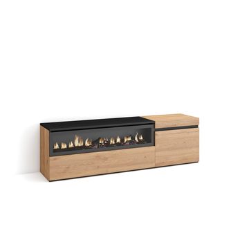 Mueble Tv, Televisión, Muebles De Salón, Almacenaje, 150x45x35cm, Para Tv Hasta 65", Chimenea Eléctrica, Estilo Moderno, Roble Y Negro