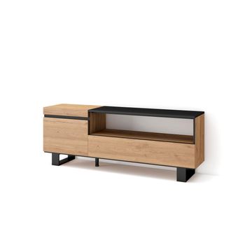 Mueble Tv | Televisión | Muebles De Salón, Almacenaje | 150x57x35cm | Para Tv Hasta 65" | Diseño Industrial | Estilo Moderno | Roble Y Negro