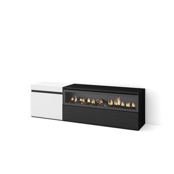 Mueble Tv, Televisión, Muebles De Salón, Almacenaje, 150x45x35cm, Para Tv Hasta 65", Chimenea Eléctrica, Estilo Moderno, Blanco Y Negro