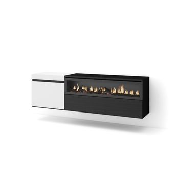 Mueble Tv | Televisión | Muebles De Salón, Almacenaje | 150x45x35cm | Para Tv Hasta 65" | Chimenea Eléctrica | Colgado, Suspendido | Estilo Moderno | Blanco Y Negro