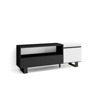 Mueble Tv, Televisión, Muebles De Salón, Almacenaje, 150x57x35cm, Para Tv Hasta 65", Diseño Industrial, Estilo Moderno, Blanco Y Negro