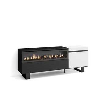 Mueble Tv | Televisión | Muebles De Salón, Almacenaje | 150x57x35cm | Para Tv Hasta 65" | Chimenea Eléctrica | Diseño Industrial | Estilo Moderno | Blanco Y Negro